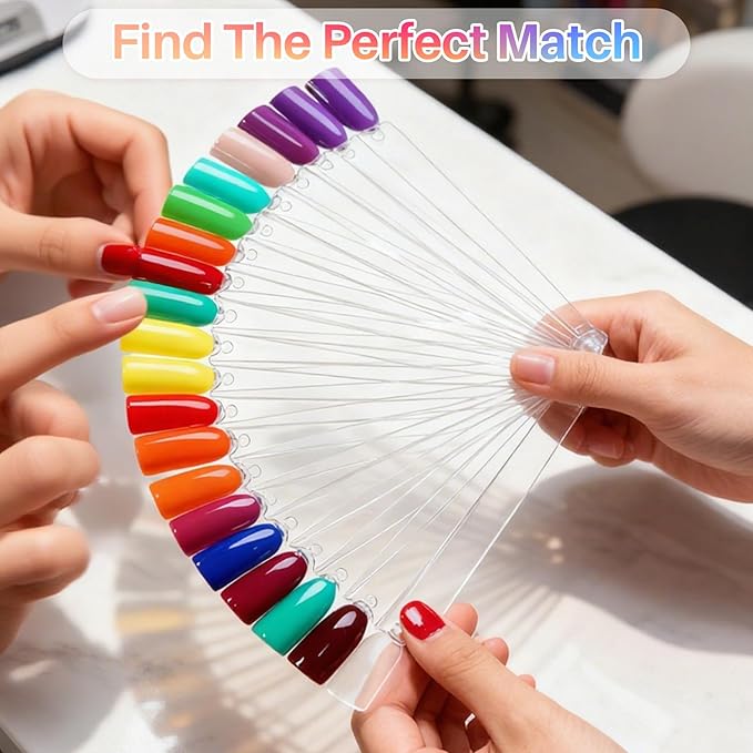 200PCS Nail Swatch Sticks - Clear Nail Color Swatches with Ring Acrylic Fan Shape Nail Polish Sample Swatches Nail Practice Stick Gel Polish Display Stick for Technician Beginner Home Salon Use