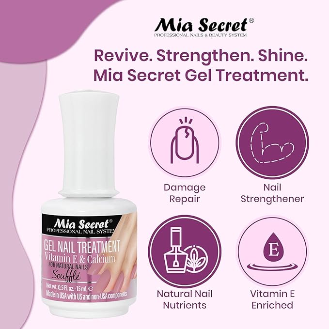 Mia Secret Gel Nail Treatment with Vitamin E and Calcium, 15ml - Nail Polish with Vitamin E and Calcium - Nail Repair and Strengthening Gel for Nails (Souffé)
