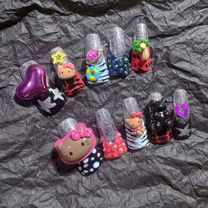 Artisan Press on Nails Featuring 3D Nail Art Victorian Court Theme Blood Red Accents Easy Application Reusable Size L