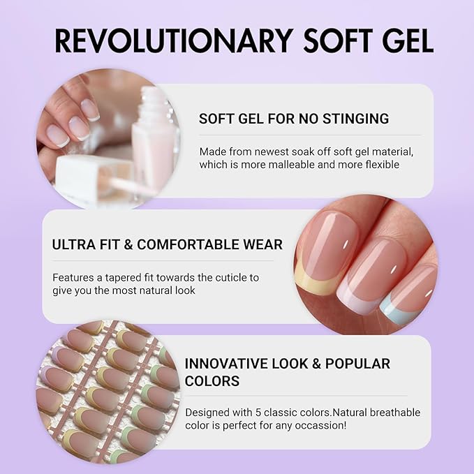 Gel French Tip Nails Medium Square French Tip Press on Nails SXVME White French Nail Tips 150Pcs Pre-applied Tip Primer Natural Skin Tones Fake Nails Extensions Gel Nail Kit for Women Girls DIY