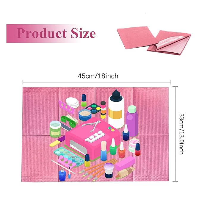 Nail Art Table Mats Disposable Nail Paper Towels,50PCS Pink Waterproof 3 Ply Nail Art Paper 13" X 17" Pads for Nail Table Decoration Kit,Nail Art Accessories