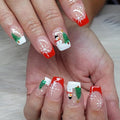 Christmas Press on Nails Medium Square MABKJLF French Tip Fake Nails False Nails with Snowman Snowflake Tree Designs Glossy Glue on Nail Winter Full Cover Acrylic Nails for Women Girls 24Pcs