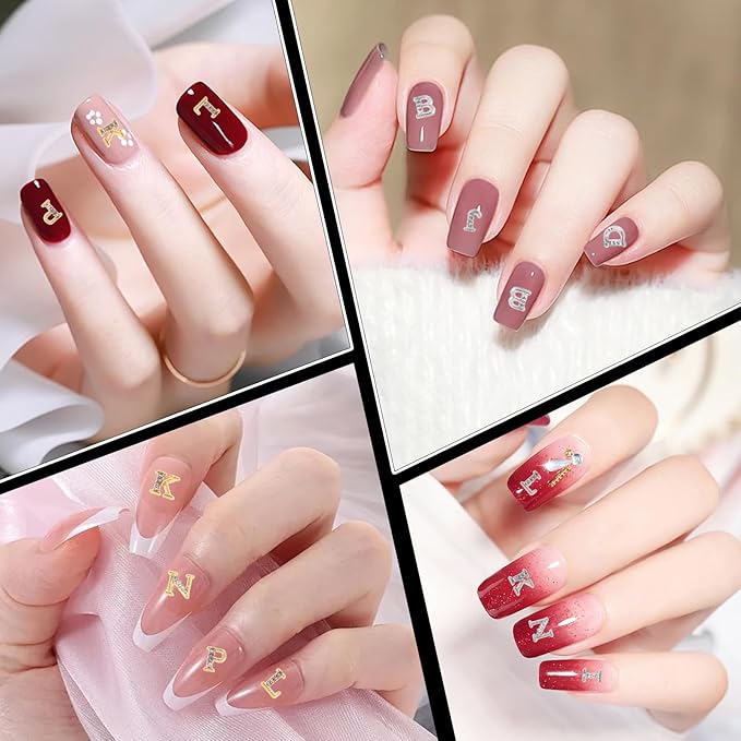 104pcs Rhinestone Letters Nail Studs Gold Silver 3D Nail Charms Letters