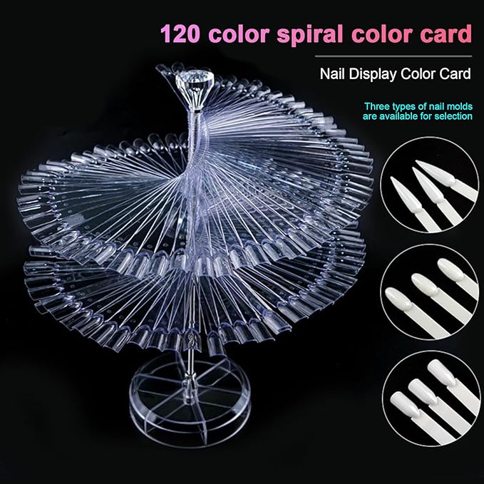 Yosoo 120 Sticks Nail Art Color Card Display Stand Spiral False Nails Practice Tools Salon Polish Show Art Color Card Spiral (Pointed)