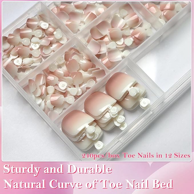 AddFavor 240pcs Ombre Press on Toenails for Women Fake Toe Nail Press ons False Toe Nail Tips Press ons Fake Toenails Press on Toe Nails for Women with Glue and Adhesive Tabs
