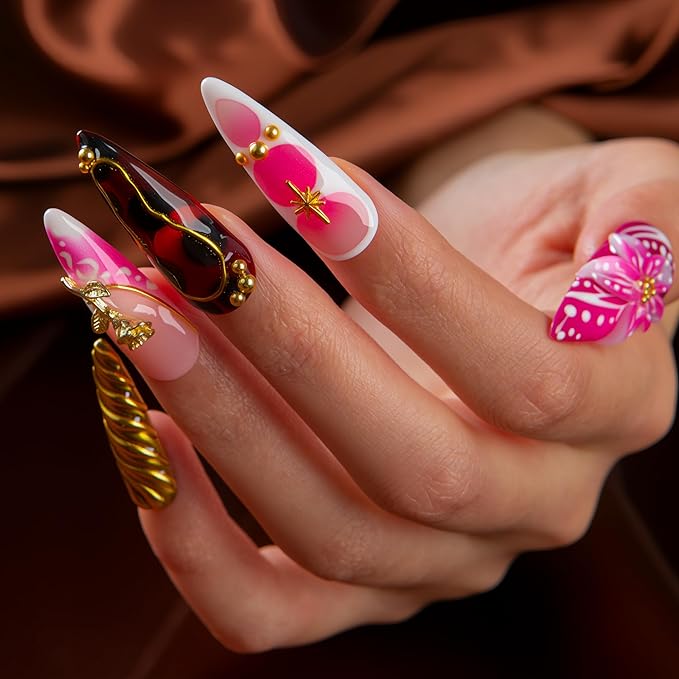 LOVFUL Short Press on Nails Flaming Desire | Handmade Acrylic Press ons| Reusable Fake False Nails | Stiletto Classic Regular 1.3in | H690-S