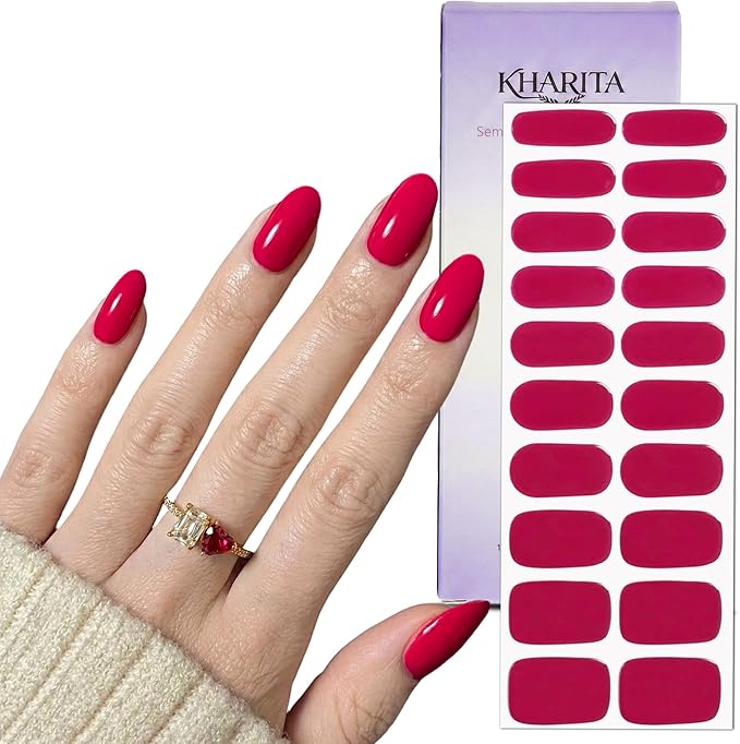 Semi Cured Gel Nail Strips – Real Gel Nail Polish Wraps for Brittle Nails | Waterproof Long Lasting Easy Peel-Off Removal | Hema-Free | 20-Piece Pink Salon Sticker Kit with File & Stick