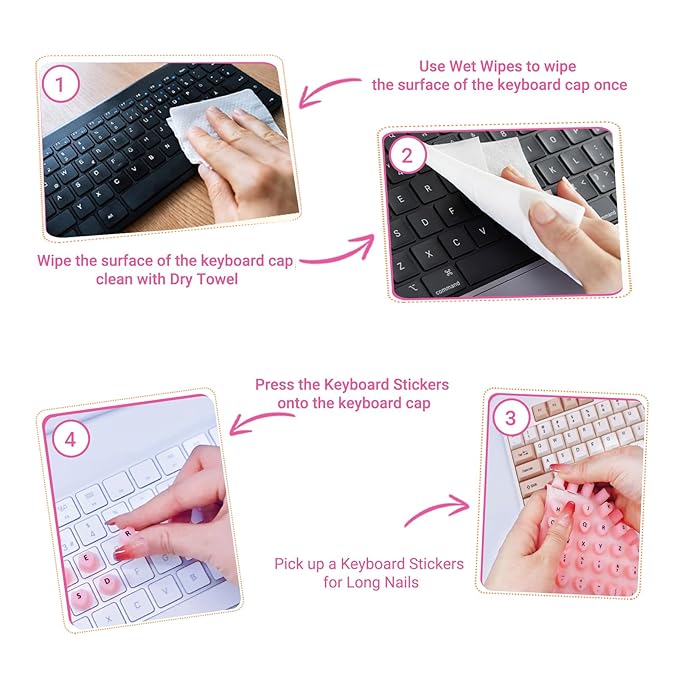 Skin Care Tools, Raised Keyboard Stickers for Long Nails with Letters,Heart-Shaped Reusable Adhesive Protective Type Long Nail Keyboard Stickers for Typing, Gaming & Nail Art (70 Pcs)