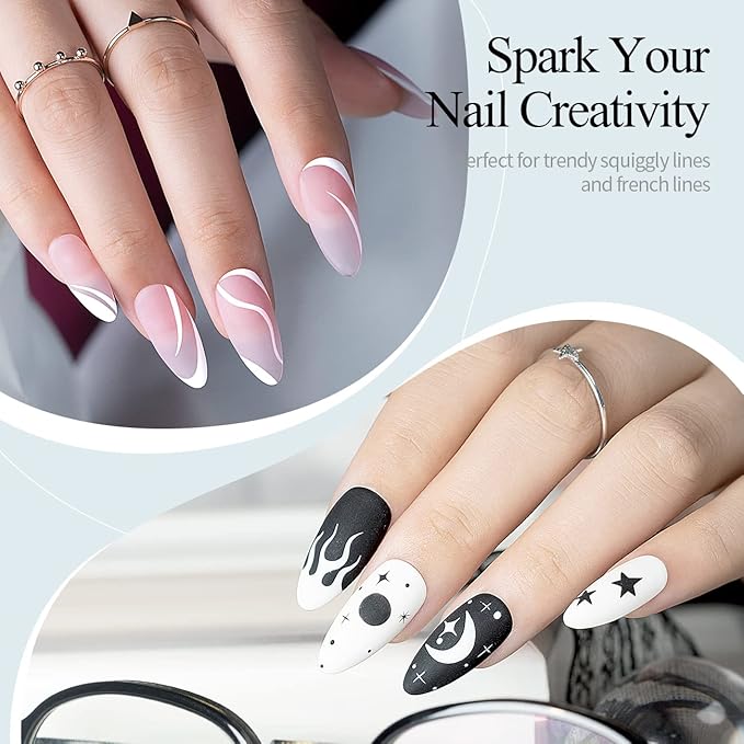 RARJSM Gel Liner Nail Art Polish White Painted Gel Nail Design Polish 1 Bottle Soak off Curing Requires 8ml Build in Thin Nail Brush for Classical Home Salon Diy Nail Design French Manicure Painting