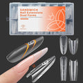 Modelones Poly Nail Gel Sandwich Nail Form Dual System, 240 Pcs Reusable Top & Bottom Oval Coffin Nail Forms with Guide Lines Side Locking Clips Stable Apex Control Builder Gel Structure Extensions