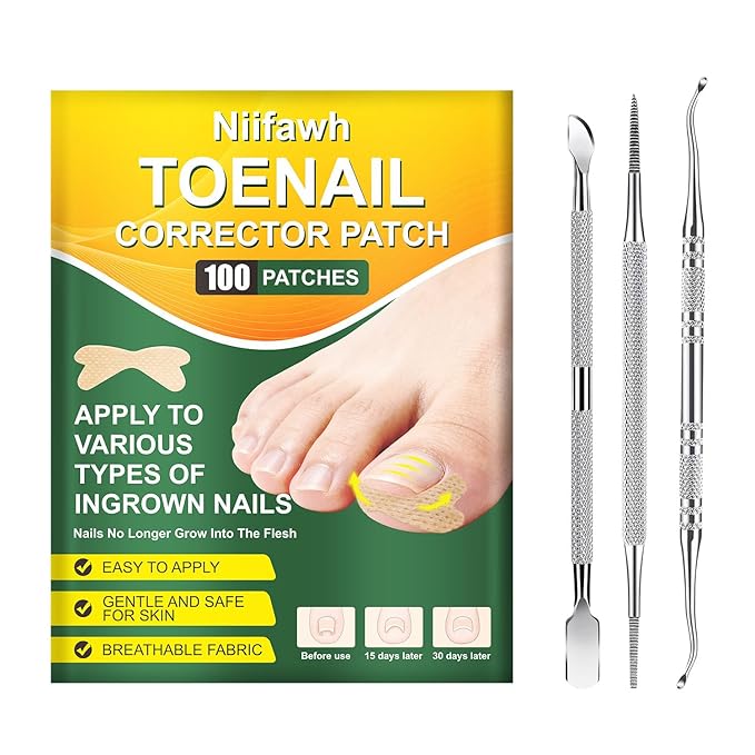 Ingrown Toenail Treatment, 100 Pcs Breathable Ingrown Toenail Strips, Toenail Corrector Patch with 3 Pedicure Tools for At-Home Pedicure and Foot Care (Style 02)