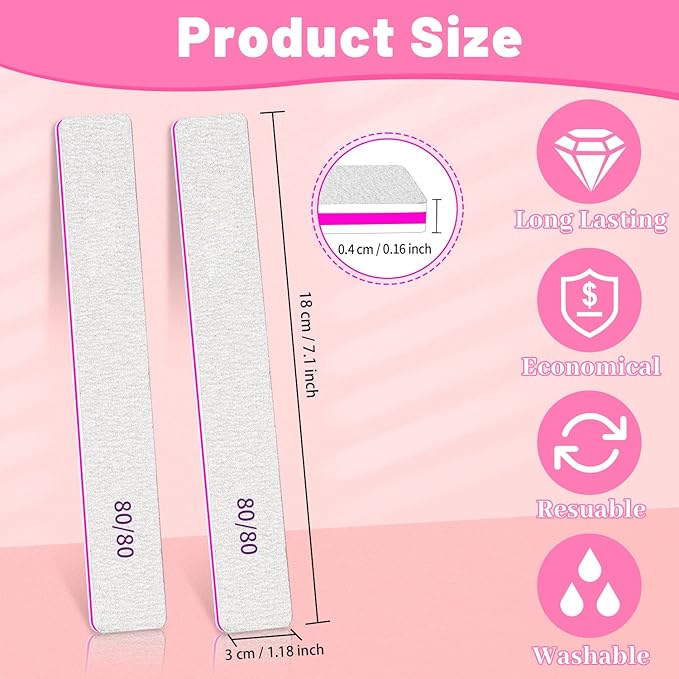 25pcs Nail Files 80 Grit, BLESWIN 80/80 Grit Nail Files, Jumbo Nail Files for Acrylic Nail, Double-Sided Emery Board Nail Filer for Manicure, Pedicure, and Acrylic Nails