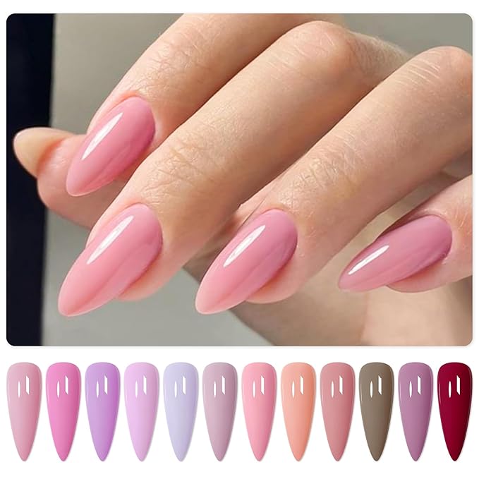 MTSSII Rubber Gel Base Coat for Nails, 12 Pcs Nude Pink Rubber Base Gel Polish Neutral Skin Tones Violet Pastel Pink Lavender Long Lasting Protect Soak Off U V LED Builder Gel for Thin Weak Nails