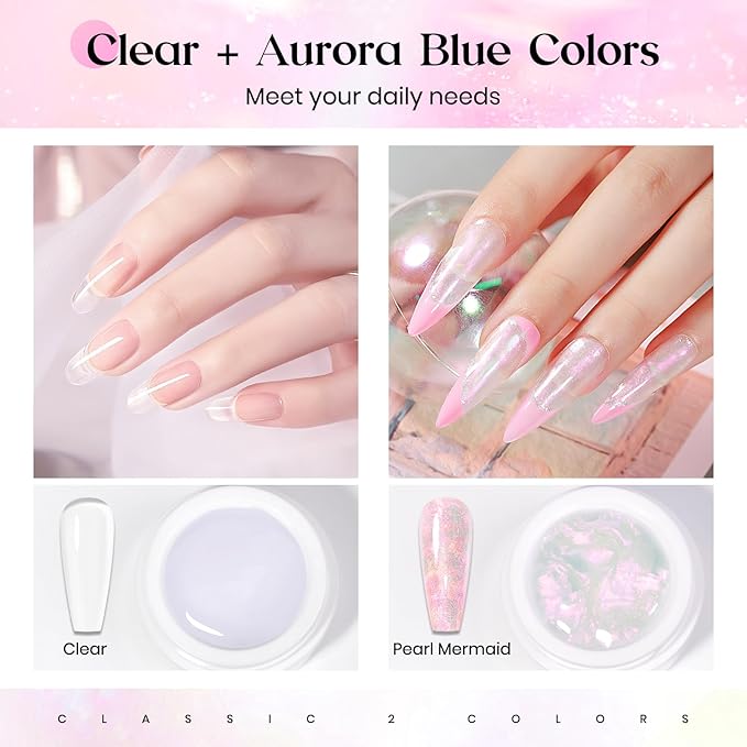 MIZHSE Solid Builder Gel, Aurora Pink & Clear Sculpting Gel for Nails, Non-Sticky 3D Nail Art Mermaid Pearl Building Carving Modeling Sculpture Hard Extension Manicure Salon Home DIY