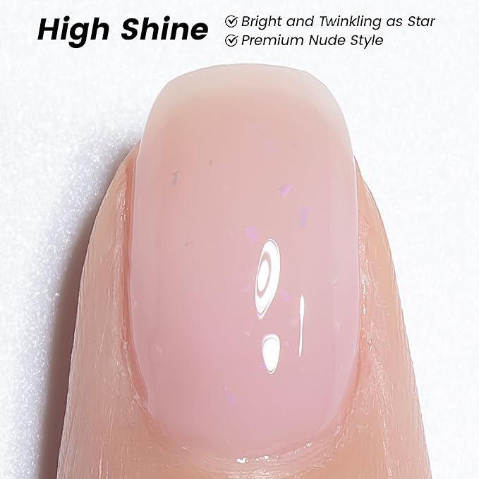 YTD Likomey Gel Nail Polish,Nude 15ml Light Pastel Pink Glitter Translucent Neutral Jelly Sheer Shimmer Salon Home DIY Nails Art Manicure UV Varnish,LS322