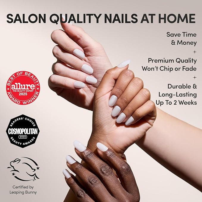 Glamnetic Press On Nails - Milk Bath | Short Round White Fake Nails, Salon Quality Milky Nails | 12 Sizes - 30 Nail Kit with Glue