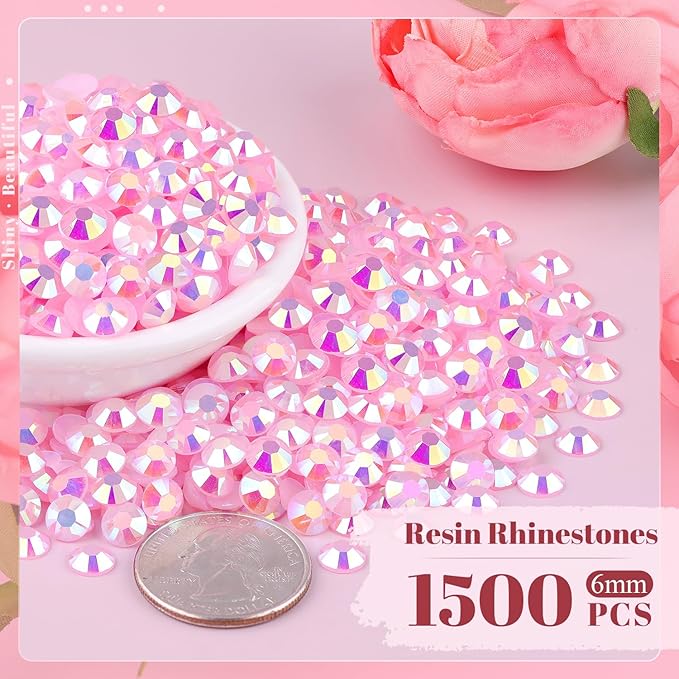 1500PCS 6mm Resin Jelly Rhinestones in Bulk (Light Pink AB), Bedazzling Flatback Crystals Rhinestones for Crafting DIY Nail Decoration, Gems Diomand Charms for Tumbler Shoes Clothing Fabric