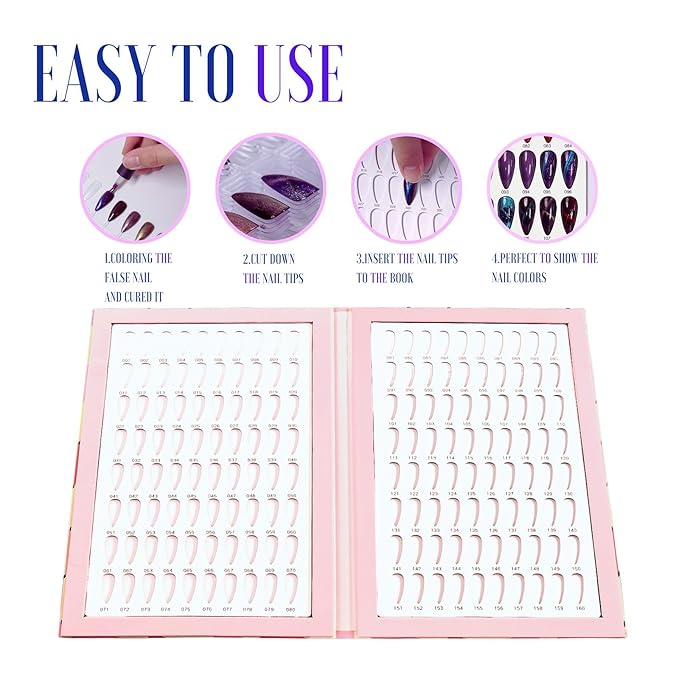 Acycoin2A 160 Nail Color Display Book Chart with 240 Nail Tips UV Gel Polish Color Card Board (B)