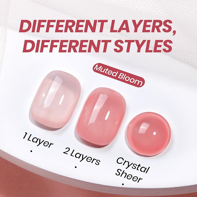 Beetles Nude Pink Gel Nail Polish - Muted Bloom Clear Pink, Natural Jelly Gel Polish, Sheer Translucent Colors, Nail Concealer Soak Off UV French Nail Art Manicure Gift for Women 7.5ML
