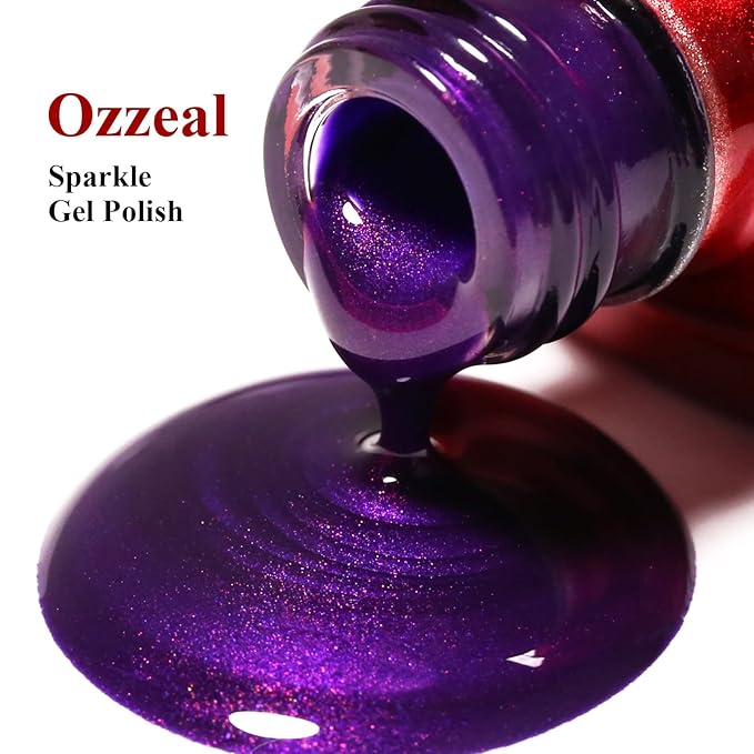 Pearl Gel Nail Polish,Deep Purple Glitter Gel Polish Soak off LED UV Sparkle Shimmer Gels Glitter Nail Polish Fall Winter for Art DIY Manicure 15ML