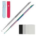 2 Pack Professional Nail Polish Around Cuticle Remover Tools, Pre-treatment Cuticle Pusher with 15 Sheets 100/180/240 Grit Sandpaper, Dual-Ended Russian Nail Polish for Manicure Pedicure Salon