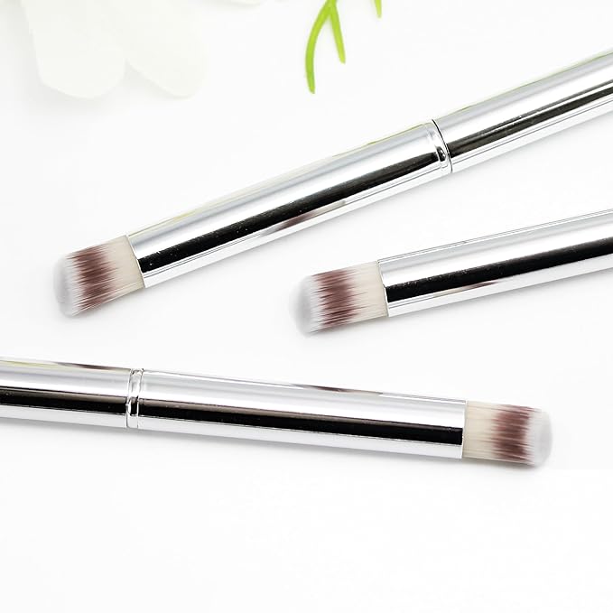 3PCS Nail Art Gradient Brushes - Silver Metal Handle, Soft Firm Bristles for Chrome/Mica Powder, Aura Nails & Eyelid Blending, No Shedding, Easy to Clean DIY Tool