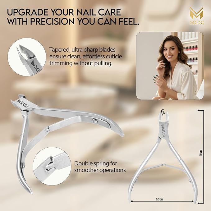 MUSI Cuticle Cutter & Nail Cutter- Durable, Stable & Super Sharp Stainless Steel, Precision Jaw Dead Skin Remover for Fingernails & Toenails, Manicure & Pedicure