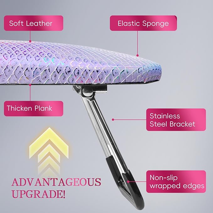 krofaue Professional Nail Hand Rest Stand - Nail Arm Rest High Density Sponge Foldable PU Leather Nail Arm Rest for Nail Tech with Non-Slip Stable Reduce Hand Fatigue Fit for Manicure Salon Use Purple