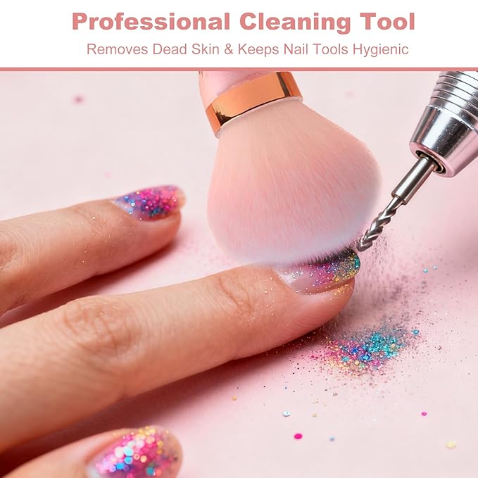 Dust Brush for Nails Fluffy Nail Duster Brushes for Cleaning and Dusting Powder Pink Nail Art Brush for Manicure Lean Up Tools to Brush Off Dust Under Clawd Home or Salon Use