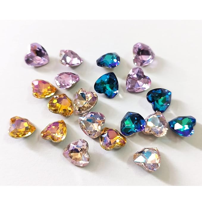 Nail Charms for Acrylic Nails 50 Pcs Heart Nail Charms 3D Nail Gems and Rhinestones for Nail Art Sharp Bottom Nail Decorations for Women