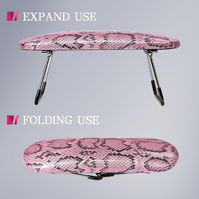 krofaue Nail Arm Rest - Professional Nail Hand Rest Stand Foldable PU Leather High-Density Sponge Nail Arm Rest for Nail Tech with Non-Slip Stable Reduces Hand Fatigue Fit for Manicure Salon Use Pink