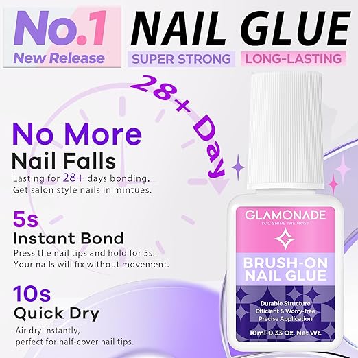 Super Strong Nail Glue: 10ml - Professional Adhesive for Press Ons & Acrylic Nails & Fake Nail Tips Long-Lasting Mess-Free Quick-Dry for DIY Manicure
