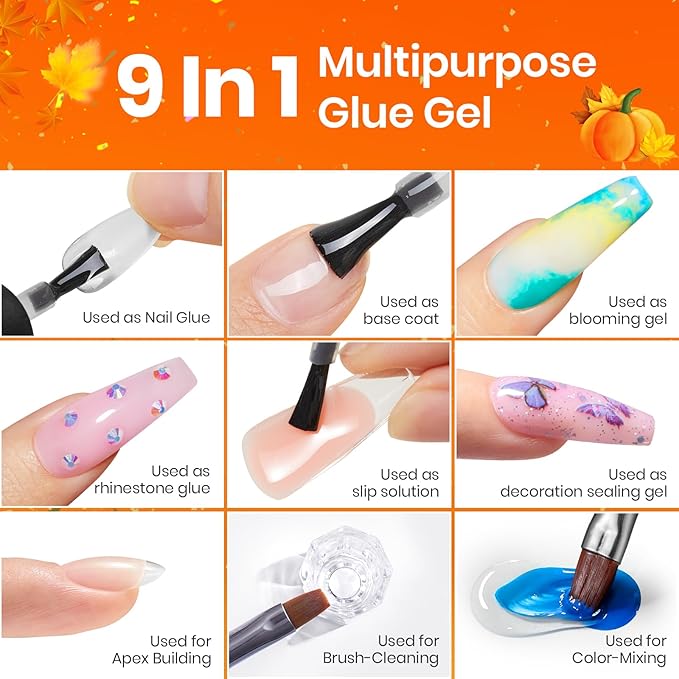 Beetles Gel Nail Kit Etch-X- Almond Short, 504pcs 12 Sizes, with 9 in 1 Nail Glue Mini Lamp, Pre-Etched Half Matte Acrylic Nail Kit for Home DIY Nail Extension Set, Halloween Christmas Gift for Women