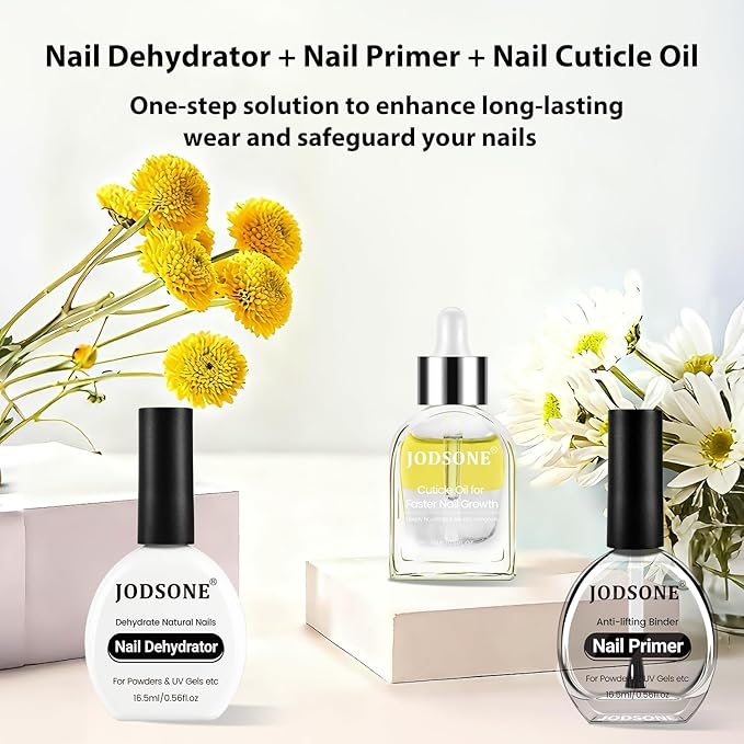 JODSONE 16.5ml Nail Dehydrator and Nail Primer with Cuticle Oil Set Ideal for Salon or Home Use,Removes Moisture for Strong Nails Adhesion,Natural Cuticle Oil for Nourished