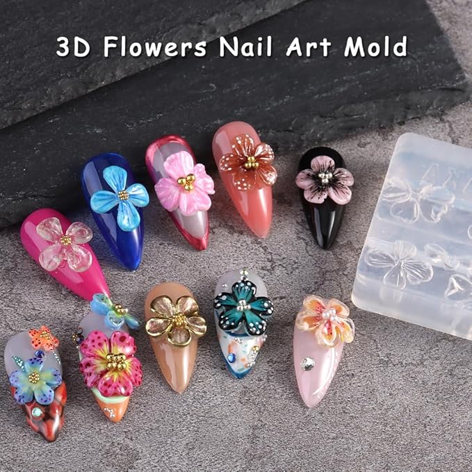 Solid Builder Nail Gel, 3D Sculpting Gel Non-Stick Hand Carving Glue Extension with Flower Silicone Mold, Sculpture Pen for Carving Patterns Decoration Nail Art Salon Home DIY