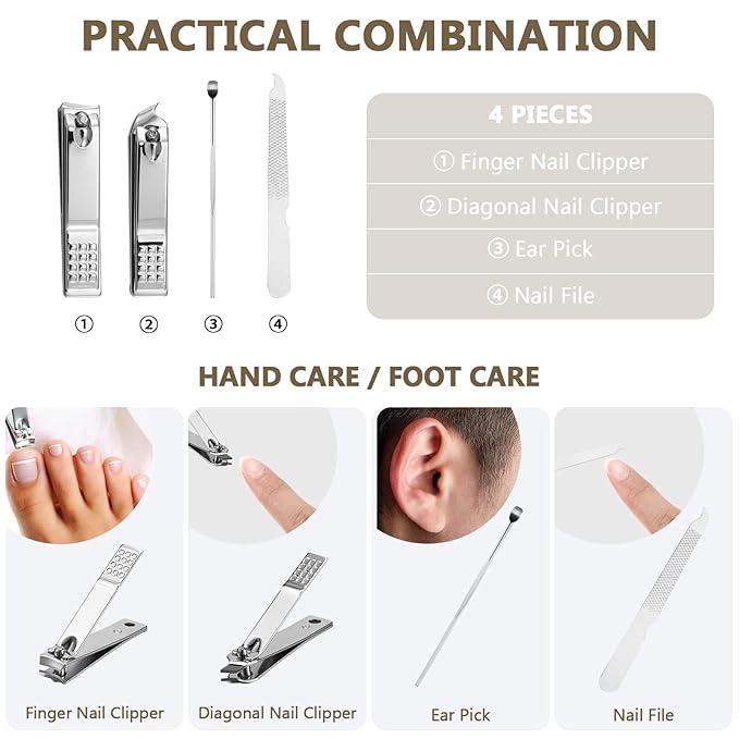 Geosar 12 Sets Manicure Set Bulk Nail Clippers Pedicure Kit Stainless Steel Professional Pedicure Grooming Kits Nail Care Tools with Travel Case for Men Women Hands Foot(Brown)