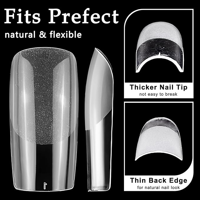 AddFavor 600pcs Square Nail Tips, Medium Gel Nail Tips Square Clear Fake Nails Full Cover Acrylic Nails Tips for Nail Extensions Manicure Salon Home DIY