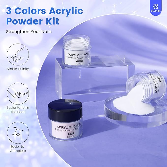 Nail Kit for Beginners with Everything: Professional Nail Acrylic Powder Liquid Set with Practice Finger Drill U V Light in Makeup Bag for Women Salon Home (Blue)