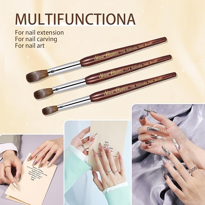 Acrylic Nail Art Brush Size 12, 100% Pure Kolinsky Hair Oval Nail Brush for Acrylic Application, Professional Nail Extension Manicure Tool Striping Nail Drawing Pen for DIY Home