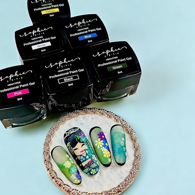 Sophie Arts Painting Gel Set (6 Pieces), 6 Count Nail Art Supplies - Glossy Finish, Ideal for Detailed Designs, Arts Nails