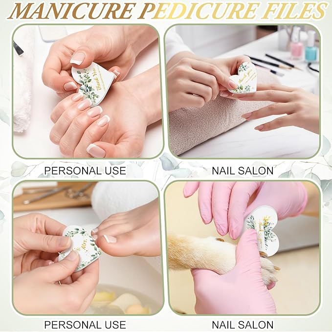 50 Pcs Greenery Wedding Nail File Gifts Bulk for Guest Mini Heart Emery Board Double Sided Nails Board Bachelorette Bridesmaid Party Favor Thank You for Celebrating with Us Game Prizes Bags Stuffers