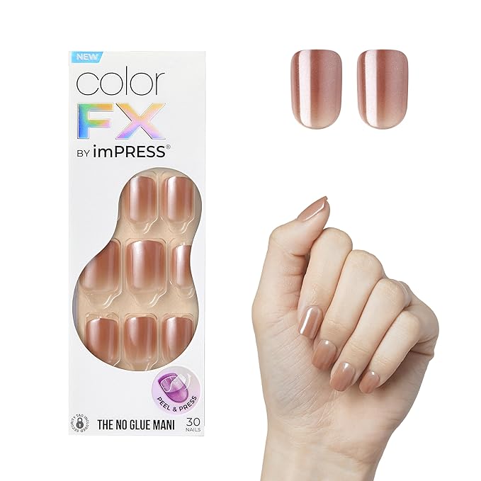 KISS imPRESS No Glue Mani Press On Nails, ColorFX, 'Last Call', Pink, Short Size, Squoval Shape, Includes 30 Nails, Prep Pad, Instructions Sheet, 1 Manicure Stick, 1 Mini File