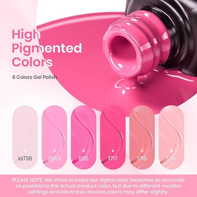 Beetles Spring Gel Polish Set - Pink Melody 6 Colors Gel Polish Set, Nude Light Baby Hot Pink Colors Spring Nails, Salon Long Lasting Soak Off UV LED Easter Nails Lamp Gifts for Her