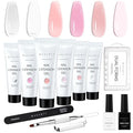 Makartt Poly Nail Gel Kit, 6 Pcs Clear Pink White Colors Builder for Extension Set, Long Lasting Hard Gel for Nails Strengther, All in One Nail Thickening Solution Kit Salon Home French Manicure