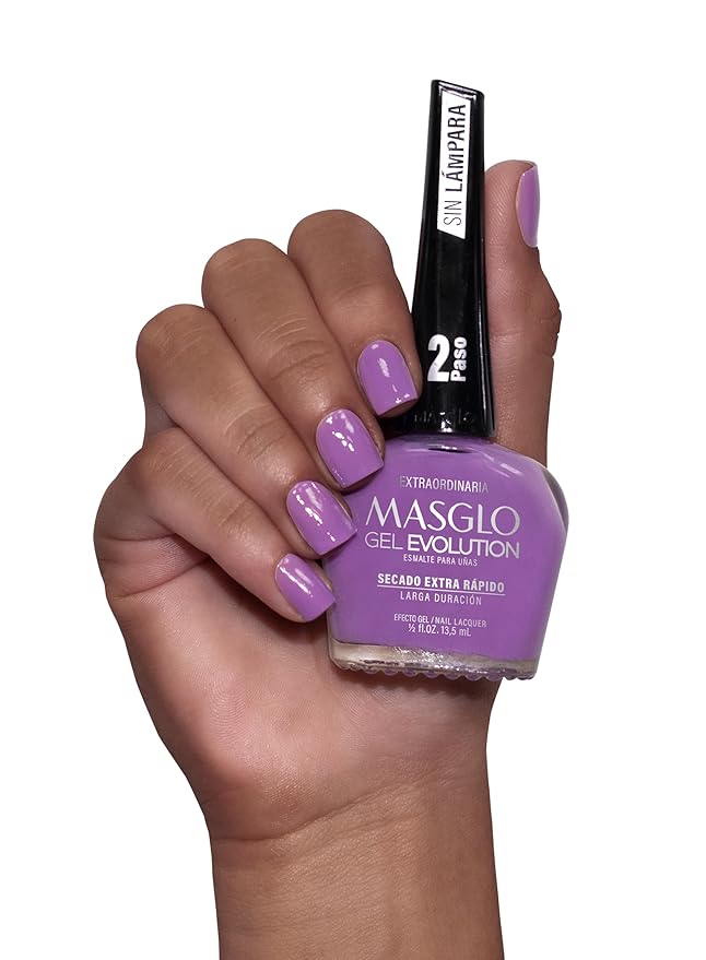 MASGLO GEL EVOLUTION Nail Polish Gel Effect, No UV/Led Lamp Required, Duration up to 12 day, 1 peice color Gel sin necesidad de lampara UV/Led, hasta 12 dias de duracion (EXTRAORDINARIA)