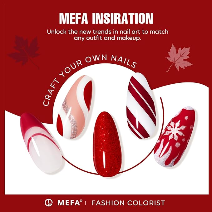 MEFA Red Gel Nail Polish Set, 6 Colors Gel Polish Kit Popular Red Burgundy Glitter Nail Polish Soak Off Rose Dark Red Shimmer Nail Art Design DIY Home Salon Manicure Gifts for Women Girls 2024