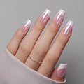 VSALON Press on Nails Short Coffin - Pink French Tips Glazed Chrome Fake Nails Kit, Long-Lasting & Reusable Opaque Soft Gel Spring Nails with Glue & Cuticle Oil