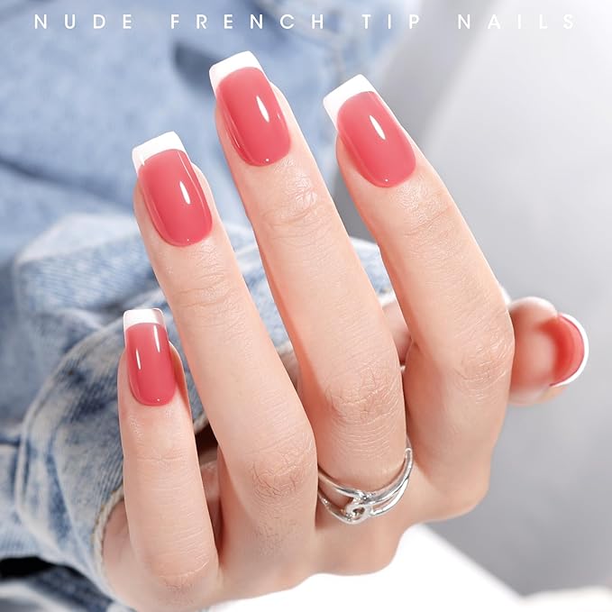 GELLEN Nude Gel Nail Polish, French Tip Gel Nail Polish Set Pink Jelly U V Gelpolish Soak off French Manicure Kit for Nail Art