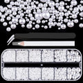 Belleboost Flat Back Pearls Kits 1 Box of Flatback White Half Round Pearls with Pickup Pencil and Tweezer for Home DIY and Professional Nail Art, Face Makeup and Craft