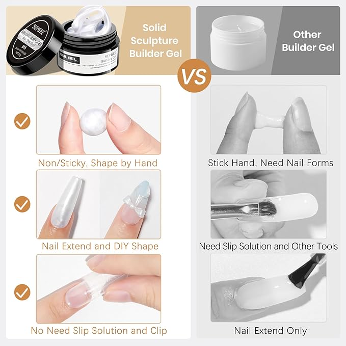 Pearl White 3D Sculpting Gel for Nail Art Non-Stick Hand Solid Builder Gel Hard Nails for Extension Carving Molding Beauty Charms for Beignner and Salon DIY